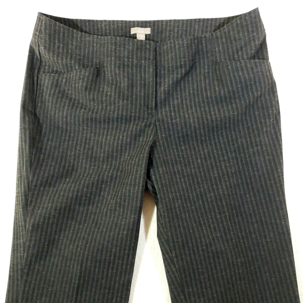 J. Jill Crop Pants Womens 12 Charcoal Pinstripe Stretch Straight Leg Linen Blend